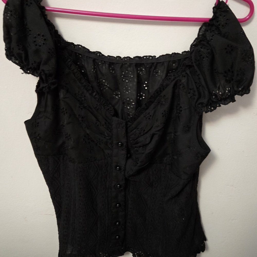Black Lace Button-Up Top